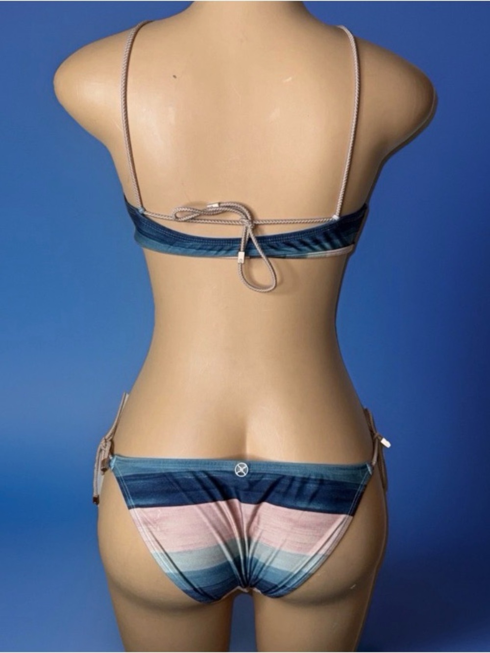Striped Blue & Pink Tie-Back Bikini Set - Picture 3 of 5